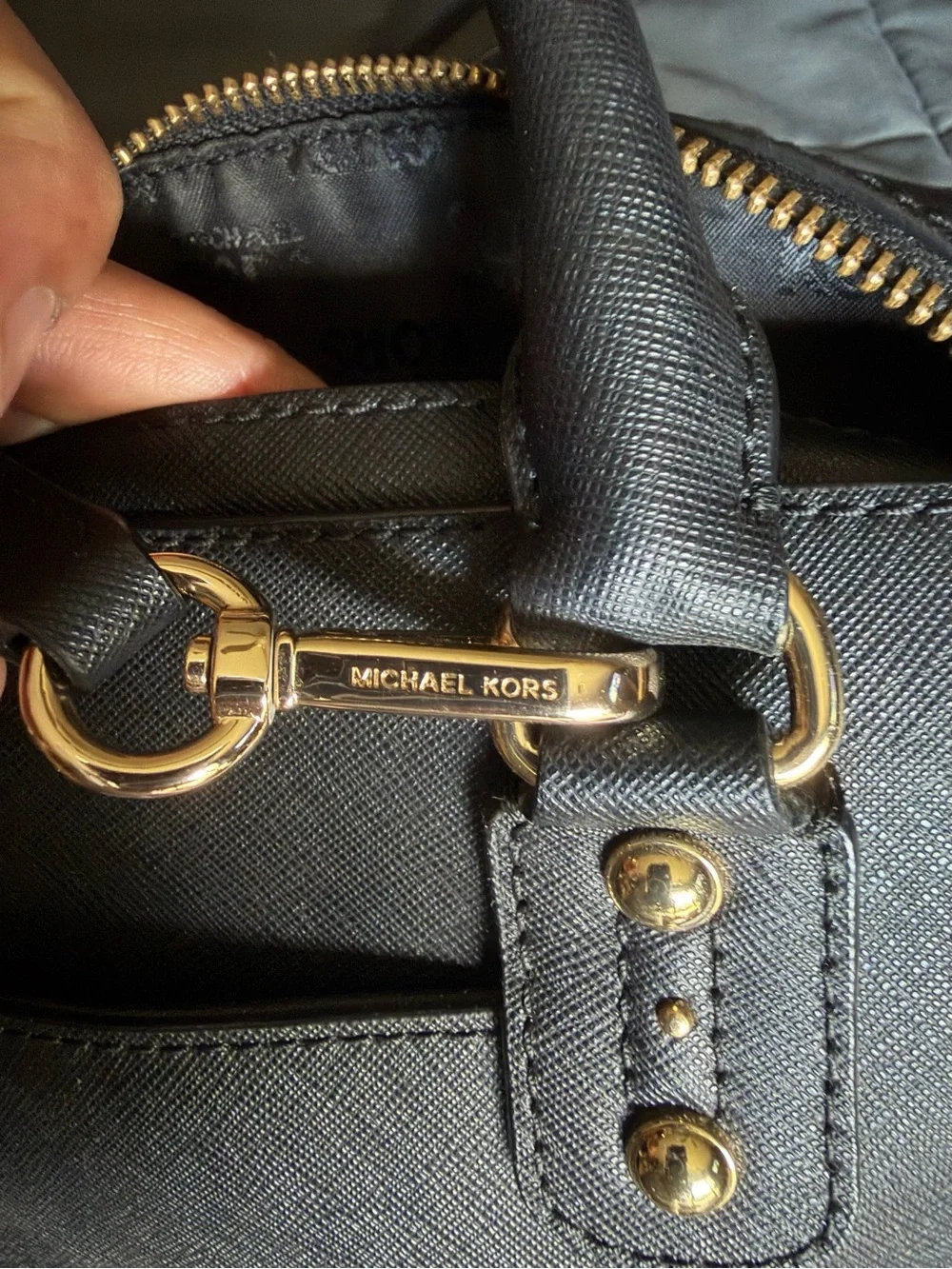 Michael Kors Black Leather Satchel with Gold Hardware